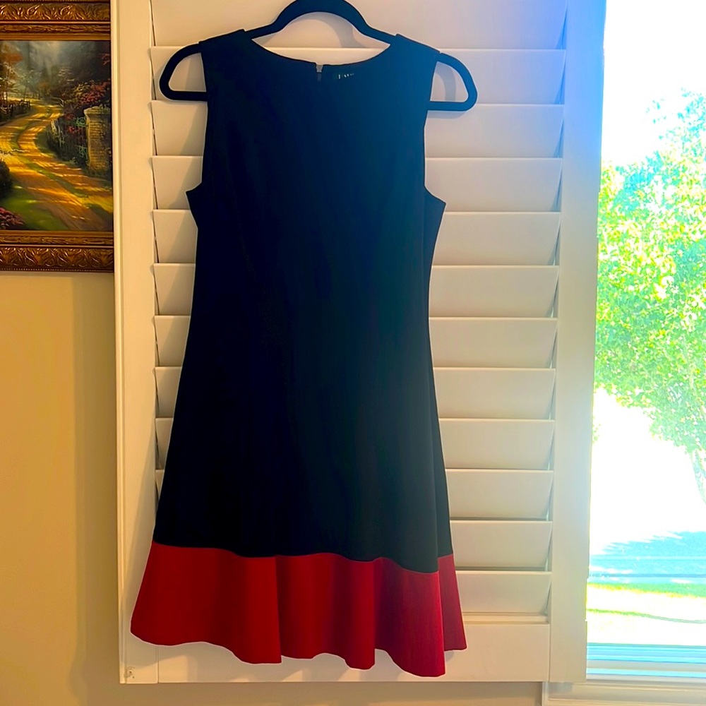 Women's Sleeveless Colorblock Fit & Flare Dress - Black with Red Hem